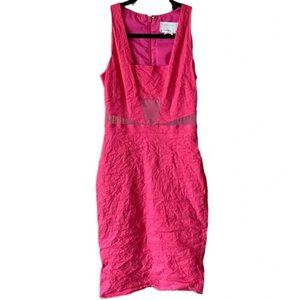 EUC Artelier Nicole Miller coral pink sheath dress sheer cut outs 2 flawless